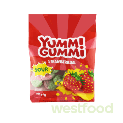 Цукерки желейні YummiGummi Sour Strawberries 70г /уп.22шт/