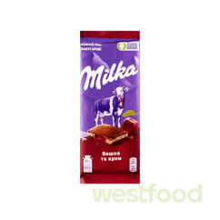 Шоколад Milka  90г Вишня та крем /в уп.24 шт/