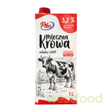 Молоко 1л PILOS 3,2% MLECZNA KROWA/в уп.12 шт/