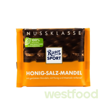 Шоколад Ritter Sport мед,сіль і мигдаль Honig-salz-mandel 100г, шт