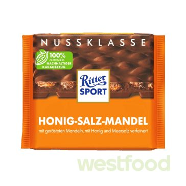 Шоколад Ritter Sport мед,сіль і мигдаль Honig-salz-mandel 100г, шт