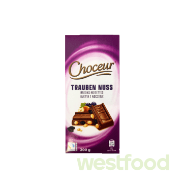 Шоколад Choceur молочн.горіх і ізюм 200г TraubenNuss/в уп.36шт.асорт/