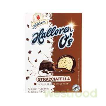 Цукерки Halloren O's 125г Stracciatella в шоколадн.глазурі /уп.20шт/
