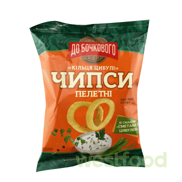 Чипси пшен.пелетні До Бочкового 50г Кільця цибулі зі см.Сметана з цибулею /уп.28шт/
