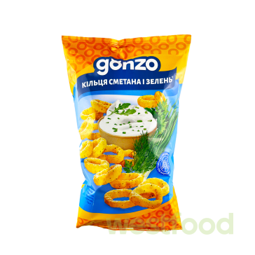 Кільця кукурудз. GONZO 75г Сметана і зелень