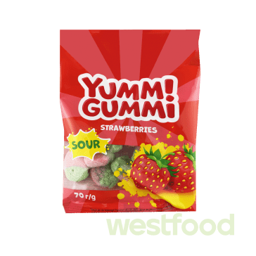 Цукерки желейні YummiGummi Sour Strawberries 70г /уп.22шт/