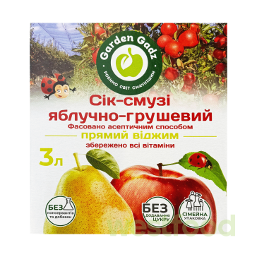 Сік Garden Gadz смузі 3л яблучно-грушевий з м'якоттю /в уп.2 шт/