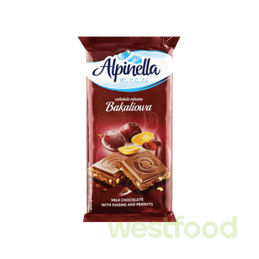 Шоколад Alpinella Арахіс/родзинки 90г /в уп.21шт/