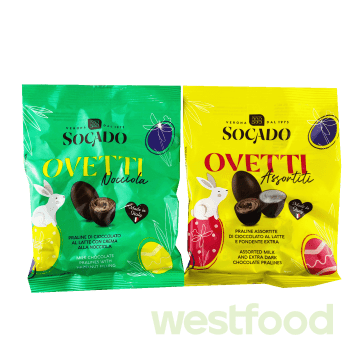 Шоколадні яйця Socado Ovetti 110г в асорт./в уп.28шт/