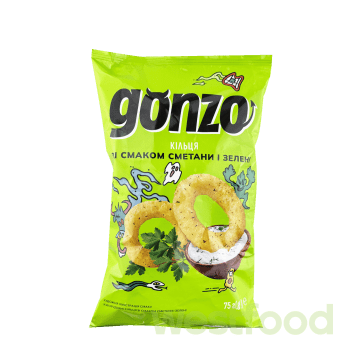 Кільця кукурудз. GONZO 75г Сметана і зелень