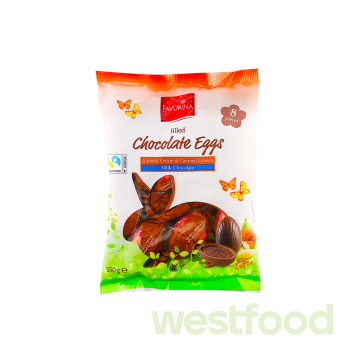 Шоколадні яйця Favorina 150г мигдаль/карамель /уп.60шт/