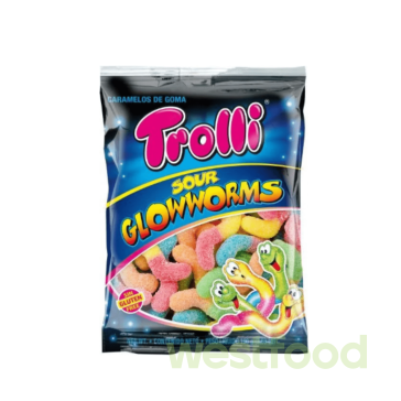 Желейки Trolli 100г Sour Glowworms /в уп.24шт/