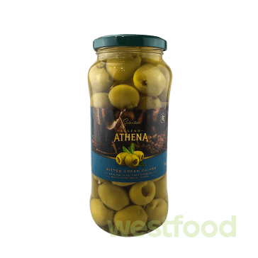 Оливки Aegean ATHENA 580(280)г зелені б/к скло/в уп.12 шт/