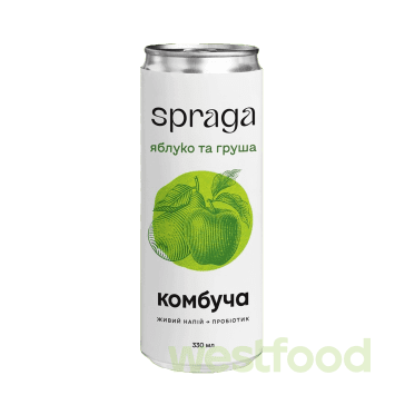 Напій Комбуча Spraga 330мл ж/б Яблуко та груша /уп.12шт/