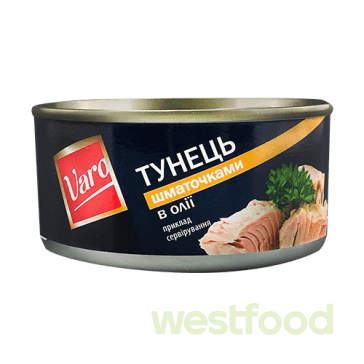 Тунець Varo шматочками в олії 170 г/в уп.48шт/
